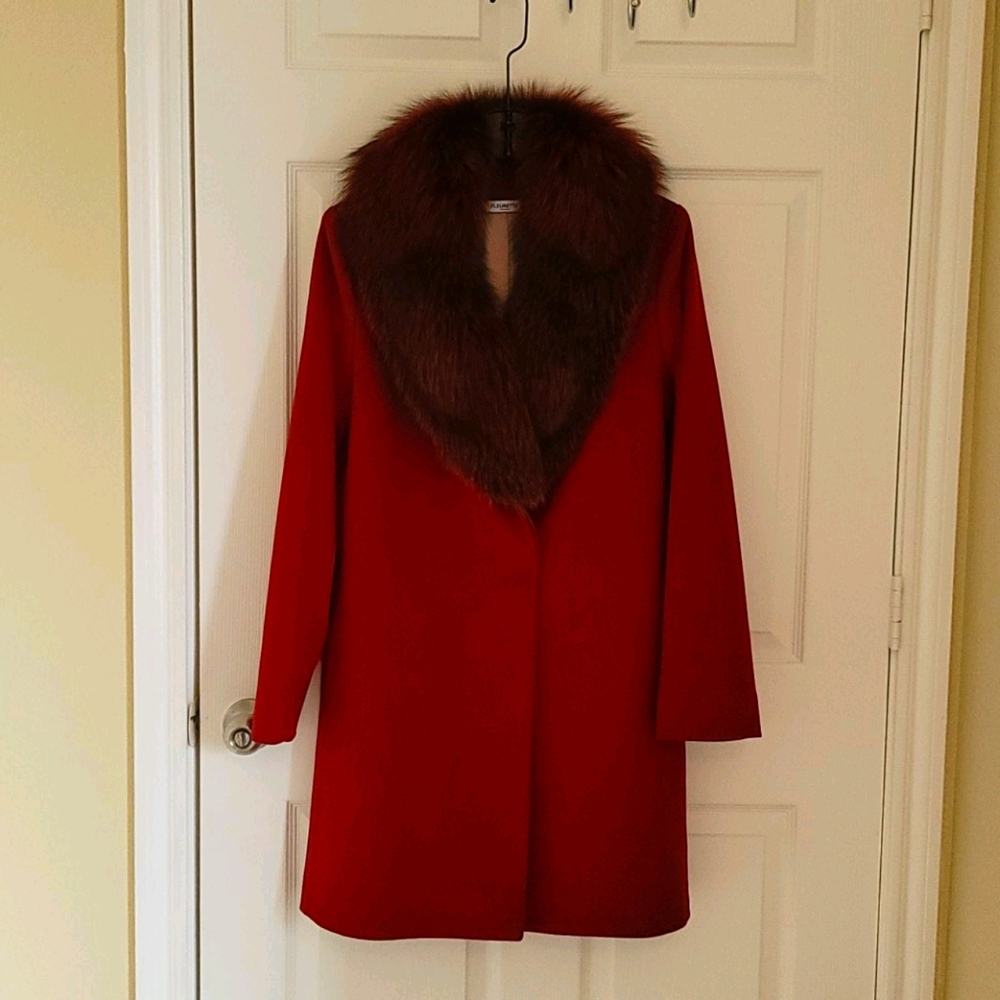 Shawl Collar Walker Coat with Frost Fox Fur